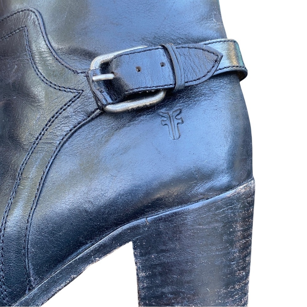 Frye Black Leather heeled Ankle Boots with Buckle size 7.5 - Picture 5 of 10